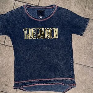 True Religion adult women Denim Blue Tee with Yellow Logo